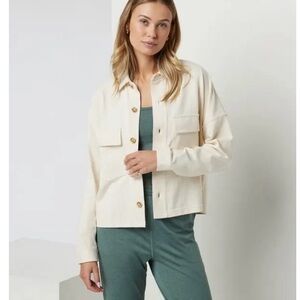 Vuori Mackenzie Cropped Oversized Jacket in Cream, Size L